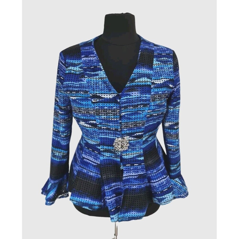 NUBIANO NEW YORK Womens Snap Up Peplum Blouse Plus Size 18W Blue Tie Dye 123A